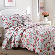 A wide variety of floral quilt set options are available to you, such as technics, material, and use. Queen S Rose Garden 100 Hypoallergenic Cotton 3 Piece Floral Quilt Set Bedroom Quilt Bedding Queen Size Turq Red Walmart Com Walmart Com