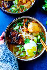 Sweet Spicy Korean Pork Belly Udon Soup Recipe Korean Pork Belly Korean Pork Pork Belly