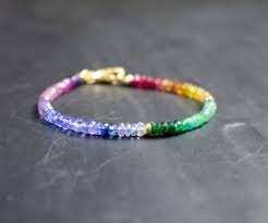 A Rainbow Sapphire Tanzanite Emerald 14k Gold Fill Gemstone Bracelet Bracelets Bohemian Rain Tanzanite Bracelet Emerald Jewelry Birthstone Bracelets