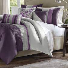 This purple and gray comforter set is made of microfiber fabric, and designed by several ruffles. King Size Bed In Bag Comforter Set Amethyst Plum Purple Gray Stripes Fastfurnishings Com
