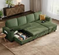 Linsy Home 106" Plush Corduroy Sleeper Sofa Bed with Storage Chaise, P