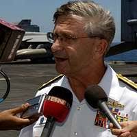 US Navy 070907-N-7883G-032 Vice Adm. Doug Crowder, commander of U.S. 7th  Fleet answers questions during a press availability for Malabar 07-2 aboard  USS Kitty Hawk (CV 63). More than 20,000 personnel from