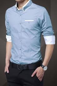 Light Blue Cotton Squared Off Collar Classic Mens Shirt Men Shirt Style Formal Shirts For Men Slim Fit Casual Shirts