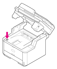 The printer lid is opened to expose the toner. Maintenance Oki Data