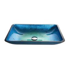 It's common for vessel sinks to be embellished on the exterior with tiling or paintwork. Kraus Irruption Rectangular Glass Vessel Sink In Blue Gvr 204 Re The Home Depot