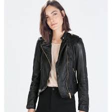 Zara Leather Jacket With Rose Gold Hardware Zara Leather Jacket Zara Leather Black Leather Moto Jacket