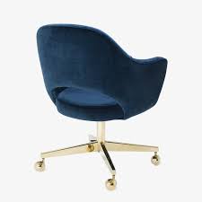 Modern swivel accent chair velvet lounge with soft fabric seating cushion and metal legs for home living room bedroom. Saarinen Executive Arm Chair In Navy Velvet Swivel Base 24k Gold Edition Chairish