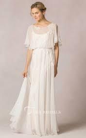 Shop Affordable Sheath Scoop Neck Floor Length Poet Sleeve Appliqued Chiffon Wedding Dre Casual Wedding Dress Wedding Dress Sleeves Alternative Wedding Dresses