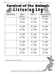 Carnival Of The Animals Listening Logs Listening Journals Elementary Music Lessons Carnival Of The Animals Elementary Music Activities