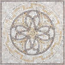 Colorful sandstone tile done in mixed sizes 4x4, 12x12, 2x2 mosaic. Renaissance 16 X16 Travertine Medallion Anatolia Tile And Stone Stone Mosaic Floor Stone Mosaic Travertine