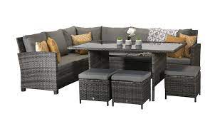 The corner sofa style seats allow you to make the most of the space in your garden, and the large table means there is plenty of room for the largest of. Charlotte Rattan Grey Corner Sofa Dining Table 3 Stools Set