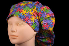 Autism Awareness Scrub Hat: Puzzle Print Bouffant, Adjustable Toggle