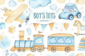 Baby Boy Toys Watercolor Clipart It S A Boy Clip Art Etsy Aquarela Papel De Parede Fofinhos Bonecas Fofas