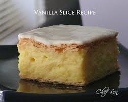 Vanilla Slice With Frozen Puff Pastry Sheets White Sugar Custard Powder Corn Starch Milk Butter Egg Yolks V Vanilla Slice Recipe Slices Recipes Desserts
