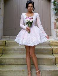 Nectarean V Neck Long Sleeves Short Pink Ball Gown Bridesmaid Dress With White Lace Elegant Homecoming Dresses Pink Ball Gown Short Wedding Dress