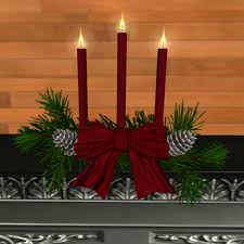 Second Life Marketplace Montagne Noire Christmas Candle Pinecone Mantle Decor Red
