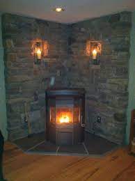 Corner stove with white fence on either side. Pin On Wood Stoves