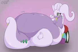 217454 - safe, artist:axialdoodles, fictional species, goodra, semi-anthro,  nintendo, pokémon, ambiguous gender, big tail, fat, huge belly, obese,  tail, thick thighs, thighs - Furbooru