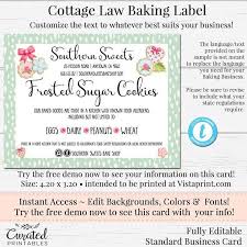 Cottage Law Label Bakers Label Cookie Product Label Diy Ingredient Label Instant Download Sticker Editable Label Templett Ingredient Labels Diy Labels Sticker Download