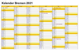 Jahreskalender 2021 mit feiertagen und kalenderwochen (kw) in 19 varianten, a4, hoch & quer. Kostenlos Feiertagen Sommerferien Bremen 2021 Kalender In Pdf