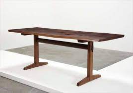 George nakashima walnut drop leaf dining table. George Nakashima Free Edge Trestle Dining Table Ca 1960 Design New York Tuesday December 16 2008 Lot 54 Phillips