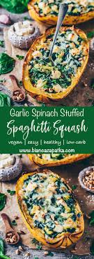 Spinach Stuffed Spaghetti Squash With Vegan Feta Bianca Zapatka Recipes Recipe Squash Recipes Pumpkin Pasta Tofu Feta