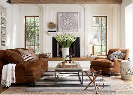 Gorgeous Living Room With Hardwood Floors And Exposed Beam Ceilings Decor Pad Brown Living Room Decor Brown And Blue Living Room Brown Sofa Living Room