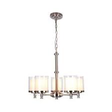 Hampton Bay Burbank 5 Light Brushed Nickel Chandelier With Dual Glass Shades 19703 000 Brushed Nickel Chandelier Dining Room Light Fixtures Glass Shades