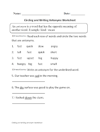 Circling And Writing Antonyms Worksheet Antonyms Worksheet Antonyms Synonyms And Antonyms