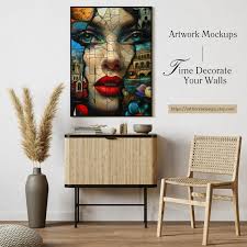 Beautiful Mosaic Woman's Face Poster With Cityscape Elements Unique Art  Print for Home Decor