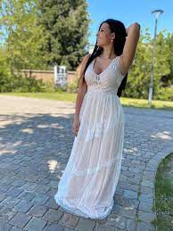Longue robe bohème avec voile transparent - Blanc | Anne Sophie