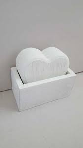 A Set Of Four White Shabby Chic Wooden Heart Coasters Holder Gifts By Berni