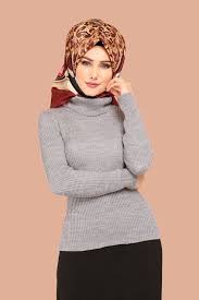 Modaselvim Tunik Bogazli Triko Kazak 3135af356 Gri Islami Moda Giyim Tunik