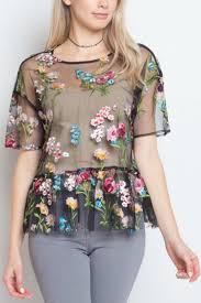 Dreamers Sheer Floral Top From California By Apricot Lane Folsom Shoptiques Sleeves flare out below the elbow and tiered layered tulle in the front creates a flowy look.