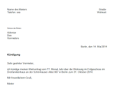 Musterbrief und vorlage für die kündigung der. Kundigung Eines Mietvertrages Mit Vorlage Ganz Einfach