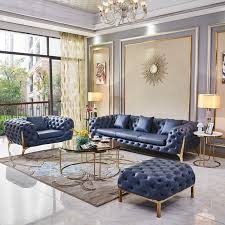 The exact pieces included may vary but most living room sets include a sofa and loveseat; Luxury Design Blue Sofa Set Ek Chic Home