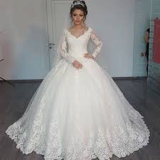 Full Long Sleeve Lace White Muslim Wedding Dresses Plus Size Arabic Women Wedding Gown Ball Gown Wedding Dress Wedding Dresses 2017 Ball Gowns Wedding