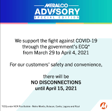 Sul sul, i will just jump right into what i have to say. No Service Disconnections Until April 15 Says Meralco Inquirer News