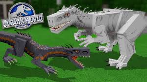 A creature of the future, made from pieces of the past! Indoraptor Vs Indominus Rex Jurassic World Minecraft Dlc Ep5 Youtube
