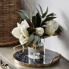 Real Touch White Magnolia Eucalyptus Arrangement In Glass Cylinder Vase In 2020 Glass Cylinder Vases Cylinder Vase Flower Arrangements