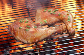 Maybe you would like to learn more about one of these? Two Glazed Chicken Quarter On The Hot Bbq Charcoal Flaming Grill Close Up Stock Photo Picture And Royalty Free Image Image 40691228