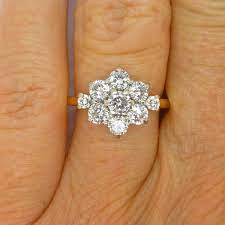 Vintage Diamond Cluster Engagement Ring 18ct 18k English Estate Daisy Halo Flower Dinner Or Cocktail Ring 1 10tcw Free Shipping Cluster Engagement Ring Diamond Cluster Engagement Ring Antique Engagement Rings Vintage