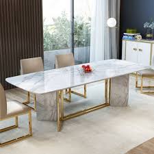 Modern Stylish 63 Quot 71 Quot 79 Quot White Artificial Marble Dining Table Rectangula Dining Table Marble Faux Marble Dining Table Marble Dining