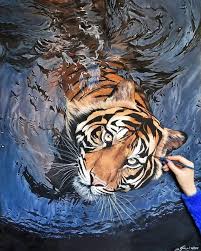 Tiger Animal Painting By Maryam Nayeb Realistic Paintings Tiger Painting Hyper Realistic Paintings