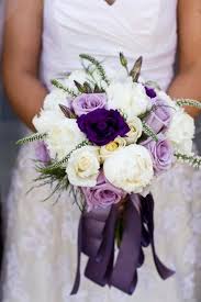 Wedding bouquets fresh flowers purple & ivory. October Wedding Purple Bridesmaid Dresses Ivory Bouquets And Purple Centerpieces Colorsbridesmaid