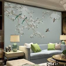 Wallpaper With Birds And Flowers For Walls Oriental Plum Blossom Magnolia Birds Wallpaper Wall Murals Etsy Wall Wallpaper Home Decor Room Decor