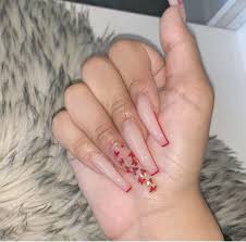 A coffin style nail is trendy, but solid red helps it transition from day to night. New Ideas Long Acrylic Nails Coffin Pink Acrylic Nails Vday Nails