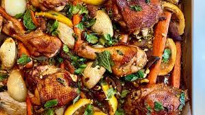 Remove chicken from pan and set aside. How To Make Moroccan Style Sheet Pan Chicken With Apricots Olives Lemons Gail Simmons Rachael Ray Show