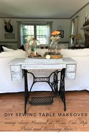 Diy Singer Sewing Table Makeover Using Amy Howard At Home One Step Paint And Cerusing Wax Jersey Gir Sewing Table Sewing Table Repurpose Singer Sewing Tables