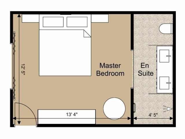 Standard master bedroom layout showing dimensions and furniture clearance pathways, AI generated